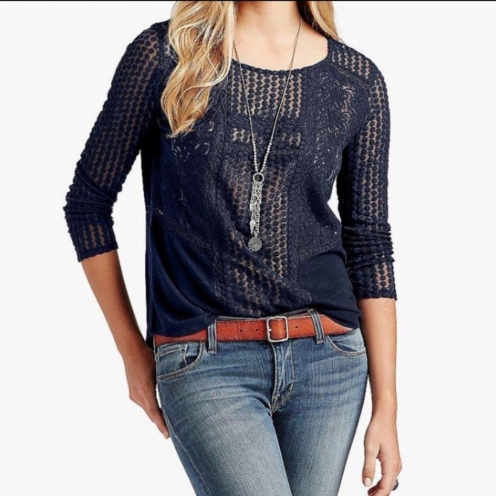 Lucky Brand Black Boho Top Lace NWT Size XL